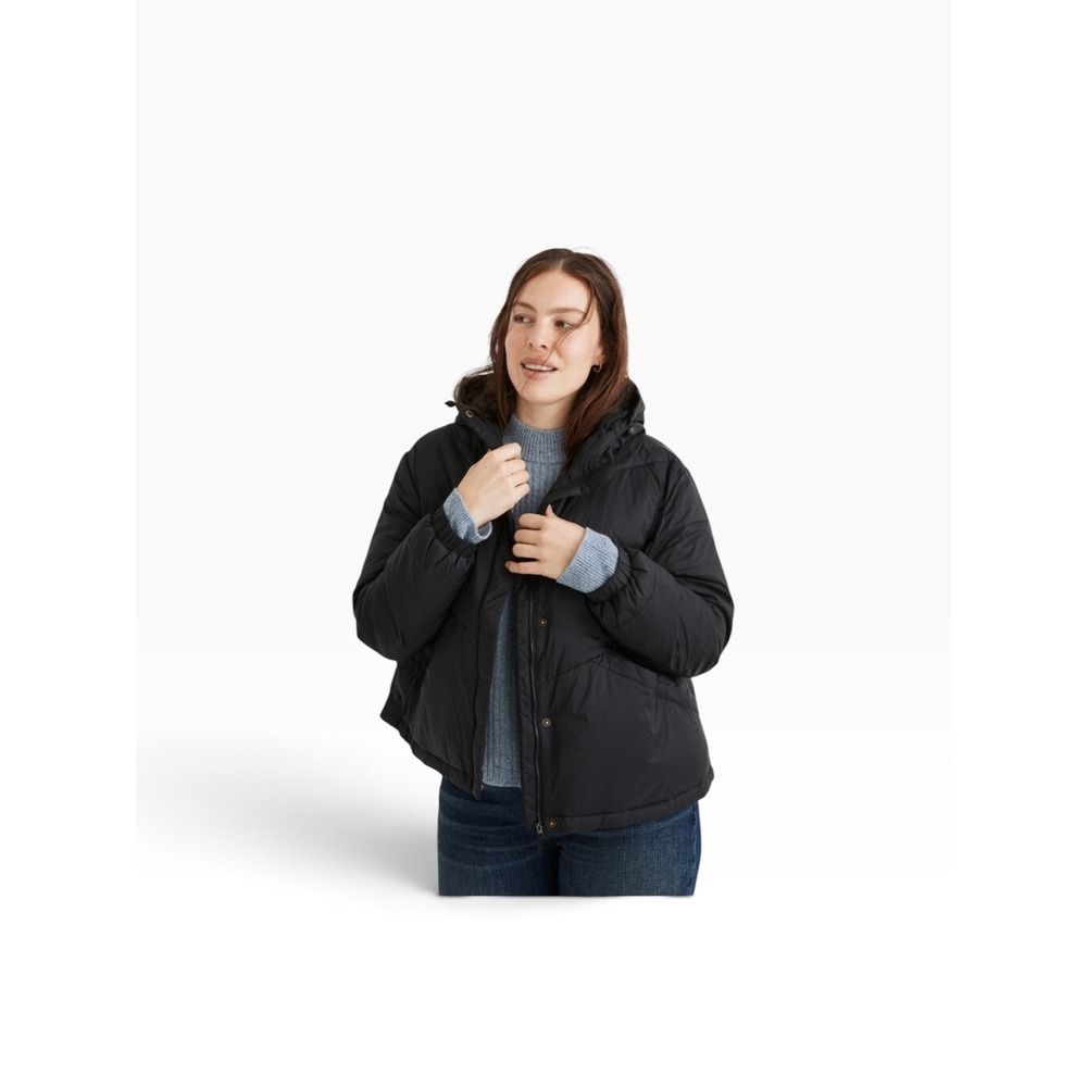 Madewell Black Cropped Puffer Jacket Hooded Primaloft Travel Coat MA301 Medium